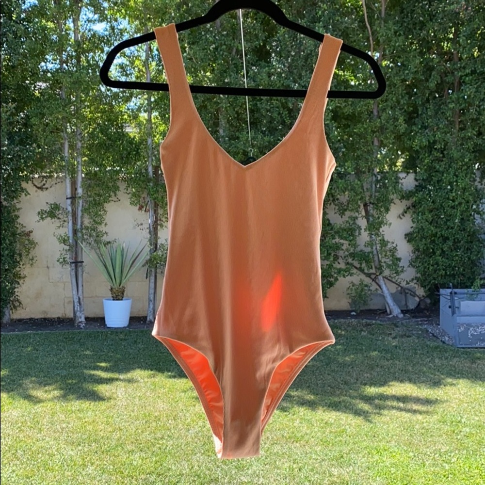 l*space ribbed peach one piece swimsuit